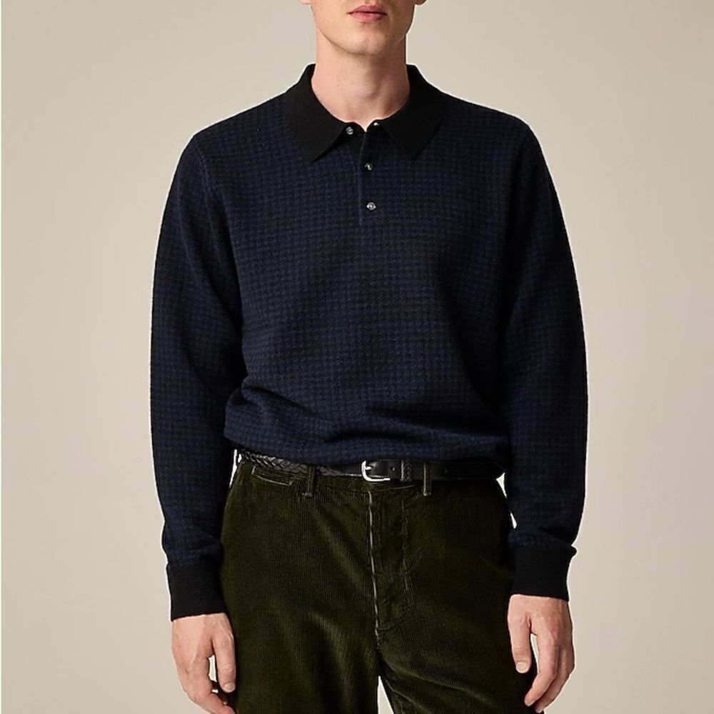J.Crew Cashmere collared sweater in houndstooth jacquard Medium